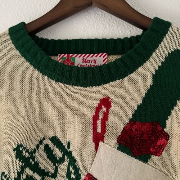 Knit Christmas Sweater Sequins Ugly Sweater Funny Naughty Xmas Wine Top Sz Small - Picture 4 of 10